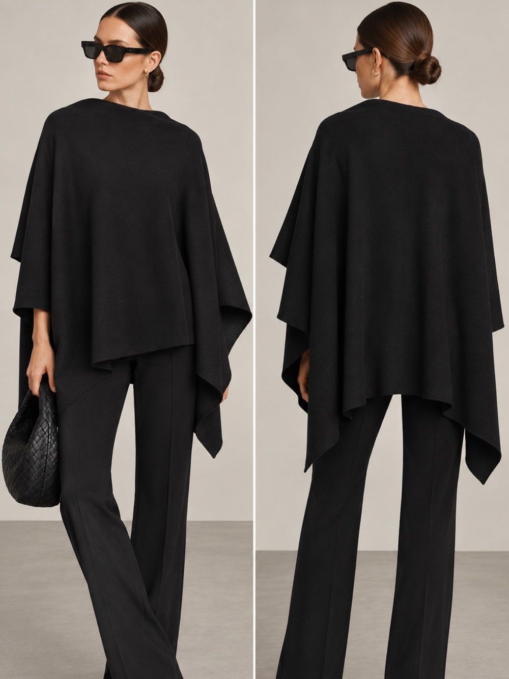 Zara NWT Black Asymmetrical Knit Poncho Cape Size Medium